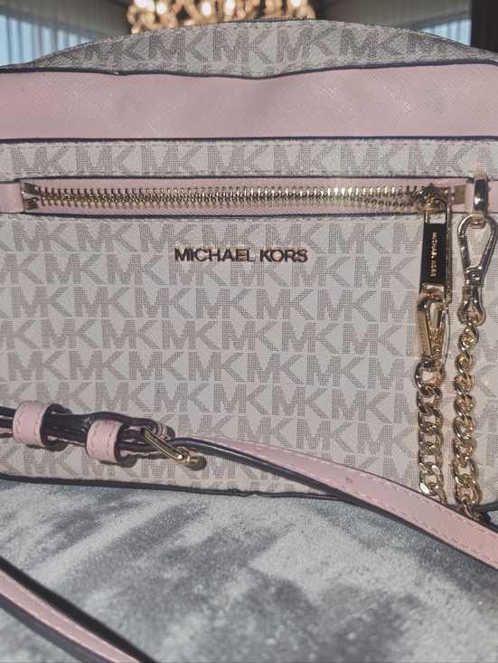 Michael Kors Handbags - Michael Kors NWOT Pink Vanilla MK Logo Crossbody Bag Gold Chain w Certificate
